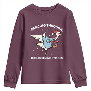 Christmas Goose Nurse Youth Sweatshirt Dancing Through The Lightning Strikes TS14 Maroon Print Your Wear