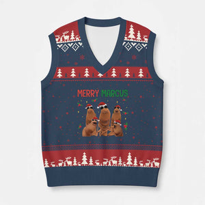 Marcus The Worm Xmas Meme V-Neck Knit Sweater Vest Funny Brain Rot Gen Z Xmas TS14 Navy Red Print Your Wear
