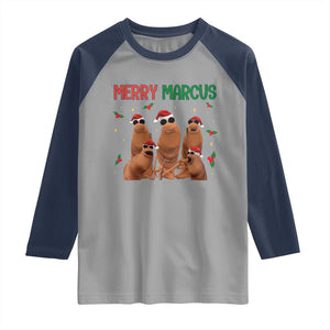 Marcus The Worm Christmas Meme Raglan Shirt Funny Brain Rot Gen Z Xmas TS14 Sport Gray Navy Print Your Wear