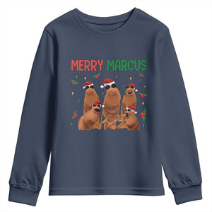 Marcus The Worm Christmas Meme Youth Sweatshirt Funny Brain Rot Gen Z Xmas TS14 Navy Print Your Wear