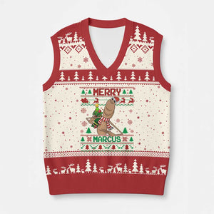 Marcus The Worm Xmas Meme V-Neck Knit Sweater Vest Funny Brain Rot Xmas TS14 Beige Red Print Your Wear