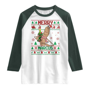 Marcus The Worm Christmas Meme Raglan Shirt Funny Brain Rot Xmas TS14 White Dark Forest Green Print Your Wear