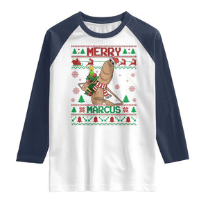 Marcus The Worm Christmas Meme Raglan Shirt Funny Brain Rot Xmas TS14 White Navy Print Your Wear