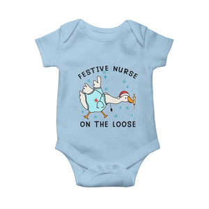 Funny Goose Nurse Christmas Baby Onesie Festive Nurses On The Loose TS14 Light Blue Print Your Wear