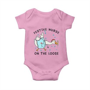 Funny Goose Nurse Christmas Baby Onesie Festive Nurses On The Loose TS14 Light Pink Print Your Wear