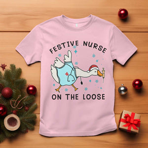 Funny Goose Nurse Christmas T Shirt Festive Nurses On The Loose TS14 Light Pink Print Your Wear