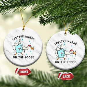 Funny Goose Nurse Christmas Ceramic Ornament Festive Nurses On The Loose TS14 1pc White Marble Print Your Wear