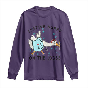 Funny Goose Nurse Christmas Long Sleeve Shirt Festive Nurses On The Loose TS14 Purple Print Your Wear