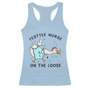 Funny Goose Nurse Christmas Racerback Tank Top Festive Nurses On The Loose TS14 Light Blue Print Your Wear