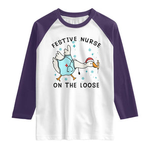 Funny Goose Nurse Christmas Raglan Shirt Festive Nurses On The Loose TS14 White Purple Print Your Wear