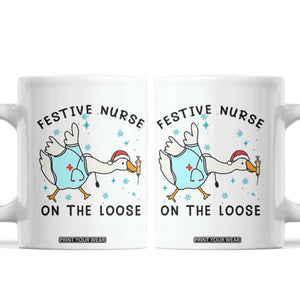 Funny Goose Nurse Christmas Coffee Mug Festive Nurses On The Loose TS14 White Print Your Wear