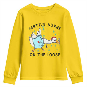 Funny Goose Nurse Christmas Youth Sweatshirt Festive Nurses On The Loose TS14 Daisy Print Your Wear