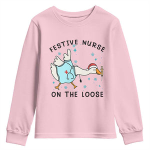 Funny Goose Nurse Christmas Youth Sweatshirt Festive Nurses On The Loose TS14 Light Pink Print Your Wear