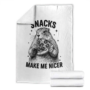 Funny Groundhog Eating Pizza Throw Blanket Snacks Make Me Nicer TS14 White Print Your Wear