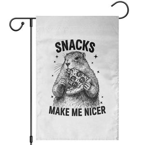 Funny Groundhog Eating Pizza Garden Flag Snacks Make Me Nicer TS14 White Print Your Wear