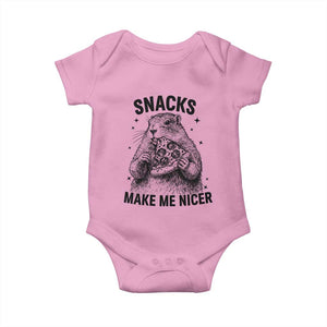 Funny Groundhog Eating Pizza Baby Onesie Snacks Make Me Nicer TS14 Light Pink Print Your Wear