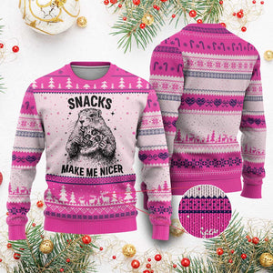 Funny Groundhog Eating Pizza Ugly Christmas Sweater Snacks Make Me Nicer TS14 Hot Pink Print Your Wear