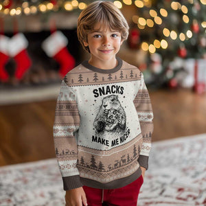 Funny Groundhog Eating Pizza Ugly Christmas Sweater Snacks Make Me Nicer TS14 Mocha Mousse Print Your Wear