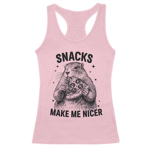 Funny Groundhog Eating Pizza Racerback Tank Top Snacks Make Me Nicer TS14 Light Pink Print Your Wear