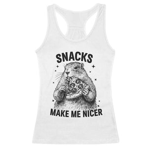 Funny Groundhog Eating Pizza Racerback Tank Top Snacks Make Me Nicer TS14 White Print Your Wear