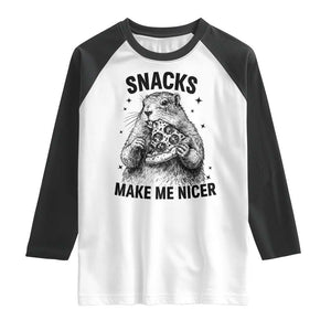 Funny Groundhog Eating Pizza Raglan Shirt Snacks Make Me Nicer TS14 White Black Print Your Wear
