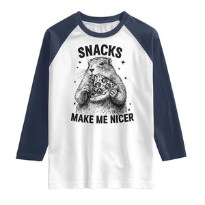 Funny Groundhog Eating Pizza Raglan Shirt Snacks Make Me Nicer TS14 White Navy Print Your Wear