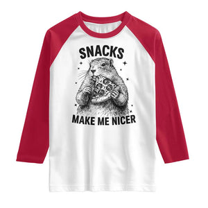 Funny Groundhog Eating Pizza Raglan Shirt Snacks Make Me Nicer TS14 White Red Print Your Wear
