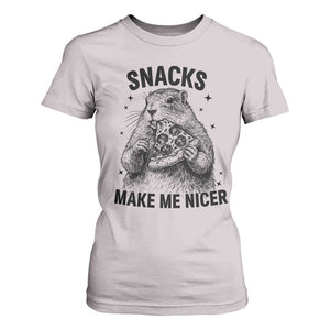 Funny Groundhog Eating Pizza T Shirt For Women Snacks Make Me Nicer TS14 Ice Gray Print Your Wear