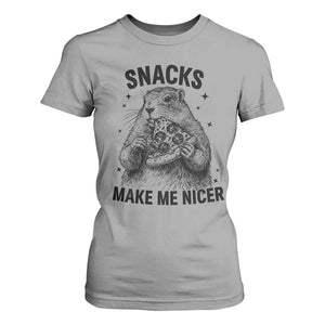 Funny Groundhog Eating Pizza T Shirt For Women Snacks Make Me Nicer TS14 Sport Gray Print Your Wear