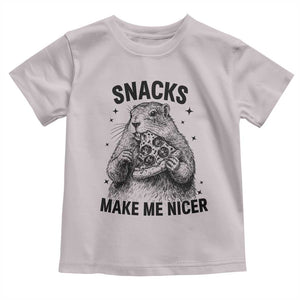 Funny Groundhog Eating Pizza Toddler T Shirt Snacks Make Me Nicer TS14 Ice Gray Print Your Wear