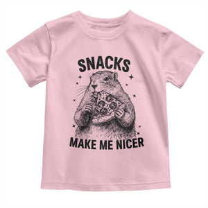 Funny Groundhog Eating Pizza Toddler T Shirt Snacks Make Me Nicer TS14 Light Pink Print Your Wear