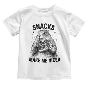 Funny Groundhog Eating Pizza Toddler T Shirt Snacks Make Me Nicer TS14 White Print Your Wear