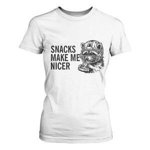 Funny Raccoon Eating Pizza T Shirt For Women Snacks Make Me Nicer TS14 White Print Your Wear
