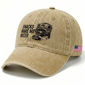Funny Raccoon Eating Pizza Washed Cotton Baseball Cap Snacks Make Me Nicer TS14 Print Your Wear
