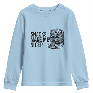 Funny Raccoon Eating Pizza Youth Sweatshirt Snacks Make Me Nicer TS14 Light Blue Print Your Wear