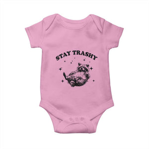 Funny Raccoon Meme Baby Onesie Stay Trashy TS14 Light Pink Print Your Wear