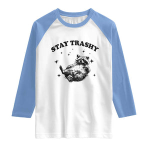 Funny Raccoon Meme Raglan Shirt Stay Trashy TS14 White Carolina Blue Print Your Wear