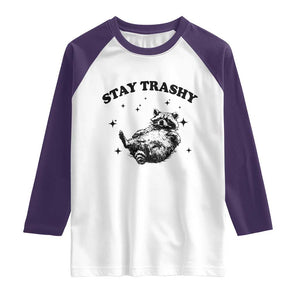 Funny Raccoon Meme Raglan Shirt Stay Trashy TS14 White Purple Print Your Wear