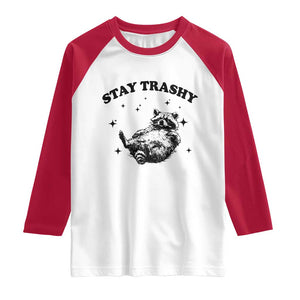Funny Raccoon Meme Raglan Shirt Stay Trashy TS14 White Red Print Your Wear