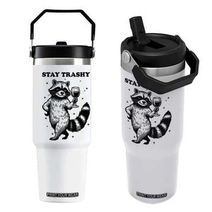 Stay Trashy Raccoon Flip Straw Tumbler Funny Raccoon Drinking Wine Meme TS14 One Size: 30 oz White Print Your Wear