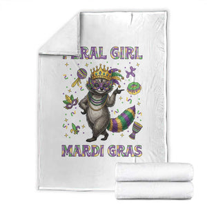 Mardi Gras Raccoon Throw Blanket Feral Girl Mardi Gras TS14 White Print Your Wear