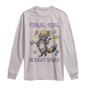 Mardi Gras Raccoon Long Sleeve Shirt Feral Girl Mardi Gras TS14 Ice Gray Print Your Wear
