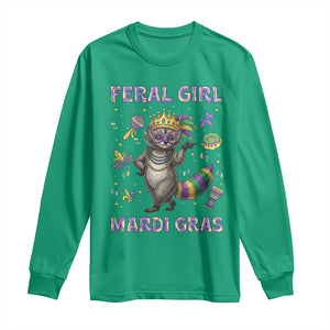 Mardi Gras Raccoon Long Sleeve Shirt Feral Girl Mardi Gras TS14 Irish Green Print Your Wear
