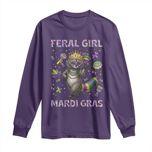 Mardi Gras Raccoon Long Sleeve Shirt Feral Girl Mardi Gras TS14 Purple Print Your Wear