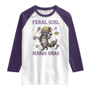 Mardi Gras Raccoon Raglan Shirt Feral Girl Mardi Gras TS14 White Purple Print Your Wear