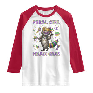 Mardi Gras Raccoon Raglan Shirt Feral Girl Mardi Gras TS14 White Red Print Your Wear