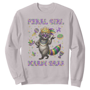Mardi Gras Raccoon Sweatshirt Feral Girl Mardi Gras TS14 Ice Gray Print Your Wear