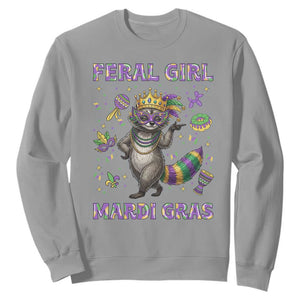 Mardi Gras Raccoon Sweatshirt Feral Girl Mardi Gras TS14 Sport Gray Print Your Wear