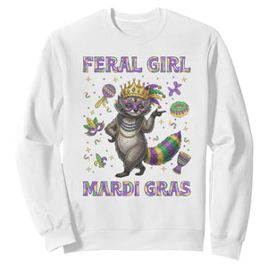 Mardi Gras Raccoon Sweatshirt Feral Girl Mardi Gras TS14 White Print Your Wear