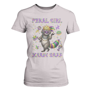 Mardi Gras Raccoon T Shirt For Women Feral Girl Mardi Gras TS14 Ice Gray Print Your Wear